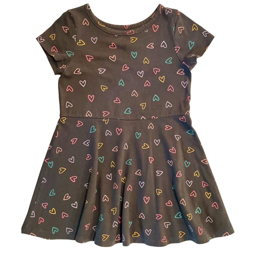 Cat & Jack Girls 3T Black Multicolor Hearts Fit Flare Dress Cotton Blend